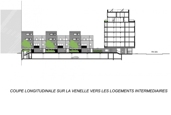 Coupe longitudinale vers les logements intemédiaires<br/> Crédit photo : DR  