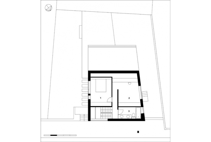 plan r+1: 1. Chambre; 2. Bureau/chambre d'appoint; 3. Salle de bain