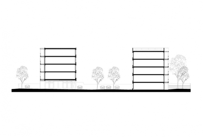 16 logements collectifs, Bry-sur-Marne, coupe longitudinale sur la parcelle<br/> Crédit photo : DR  