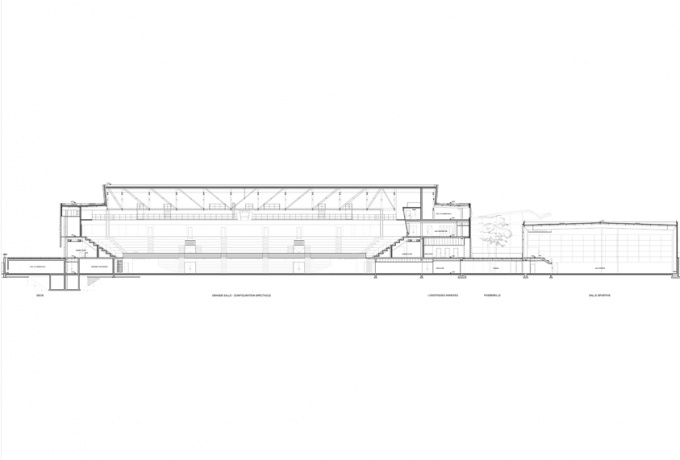 Vendéspace, Mouilleron-le-Captif, coupe longitudinale<br/> Crédit photo : AUA Paul Chemetov