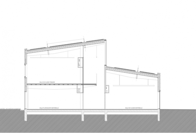 Ecole Louis Blériot, Le Bourget, coupe transversale<br/> Crédit photo : HUBERT ET ROY Architectes