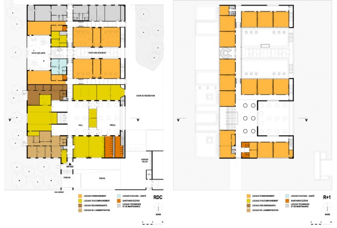 Collège Edouard Hérriot, Chenôve, plans RDC et R+1<br/> Crédit photo : DR  