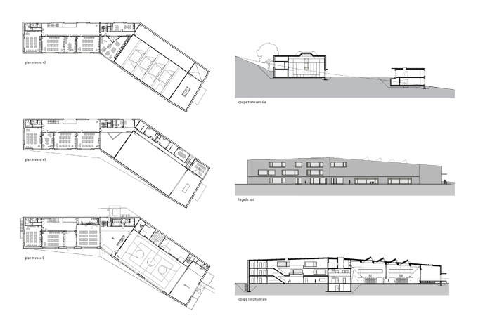 Ecole et salle de sport - Plans et coupes<br/> Crédit photo : DR  