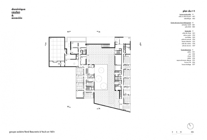 Plan du R+1 - Groupe scolaire René Beauverie à Vaulx-en-Velin - Dominique Coulon & associés <br/> Crédit photo : Coulon Dominique