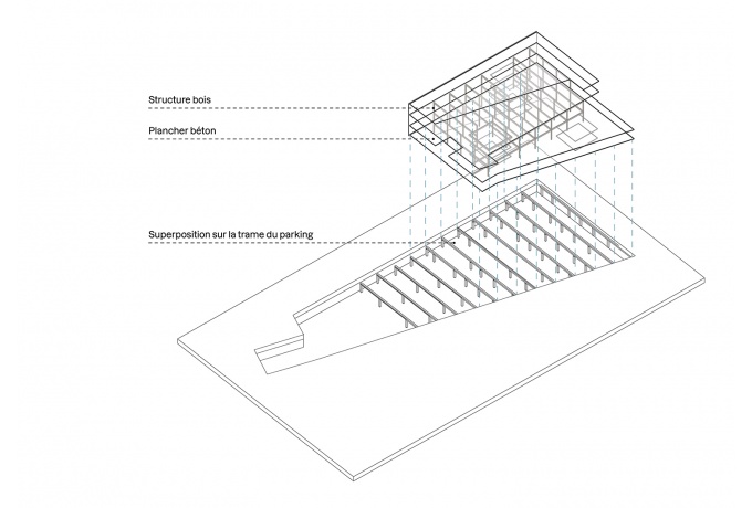 Atelier du Pont : nouveau siège de RATP Habitat, Paris 20e - Axonométrie structure<br/> Crédit photo : DR  